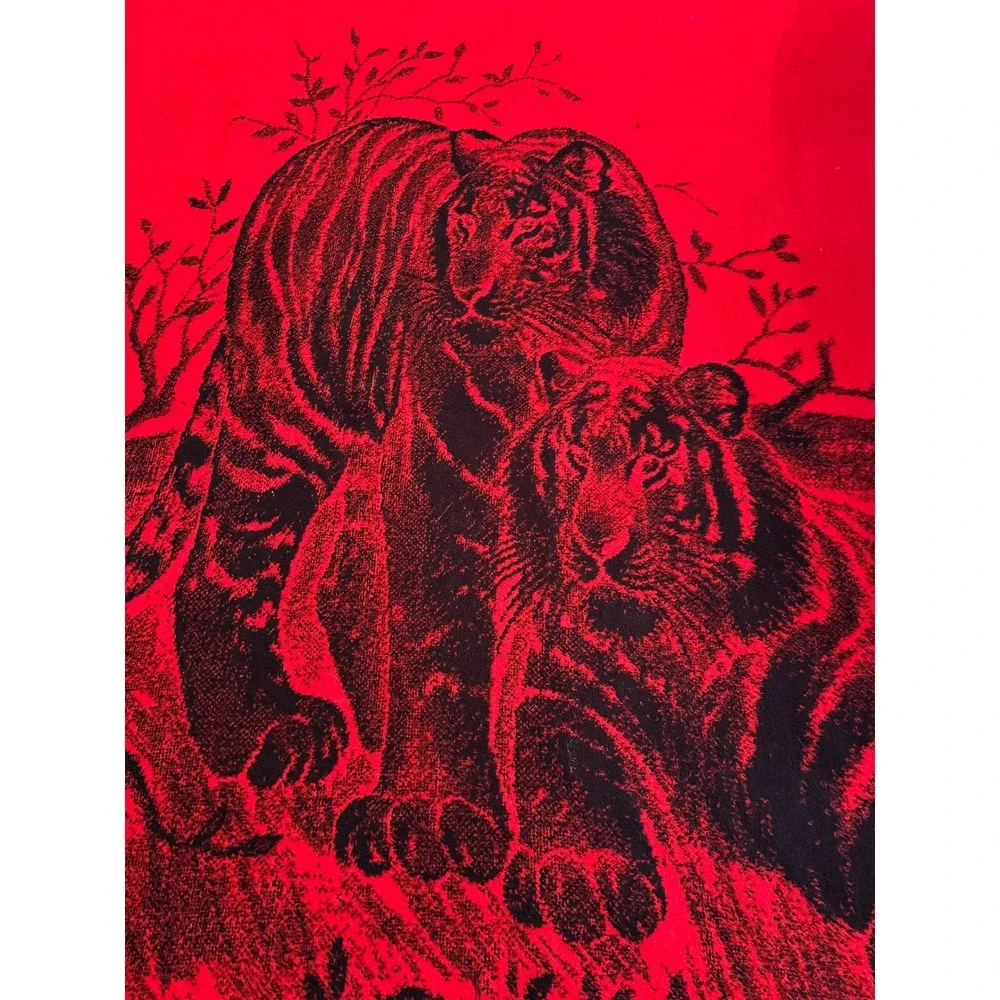 Vintage San Marcos Blanket Red Black Tigers Big Cat Twin 88x57 HAS TAG